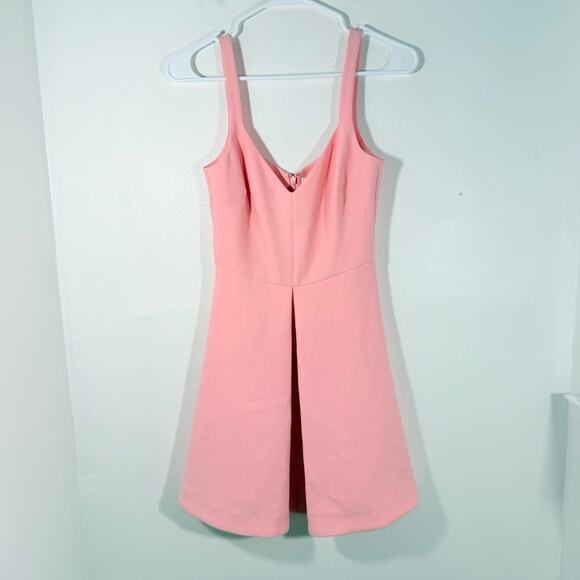 Likely Bubblegum Pink Pleated Front V Neck Circle Skater Mini Dress Size 0 - Picture 1 of 8